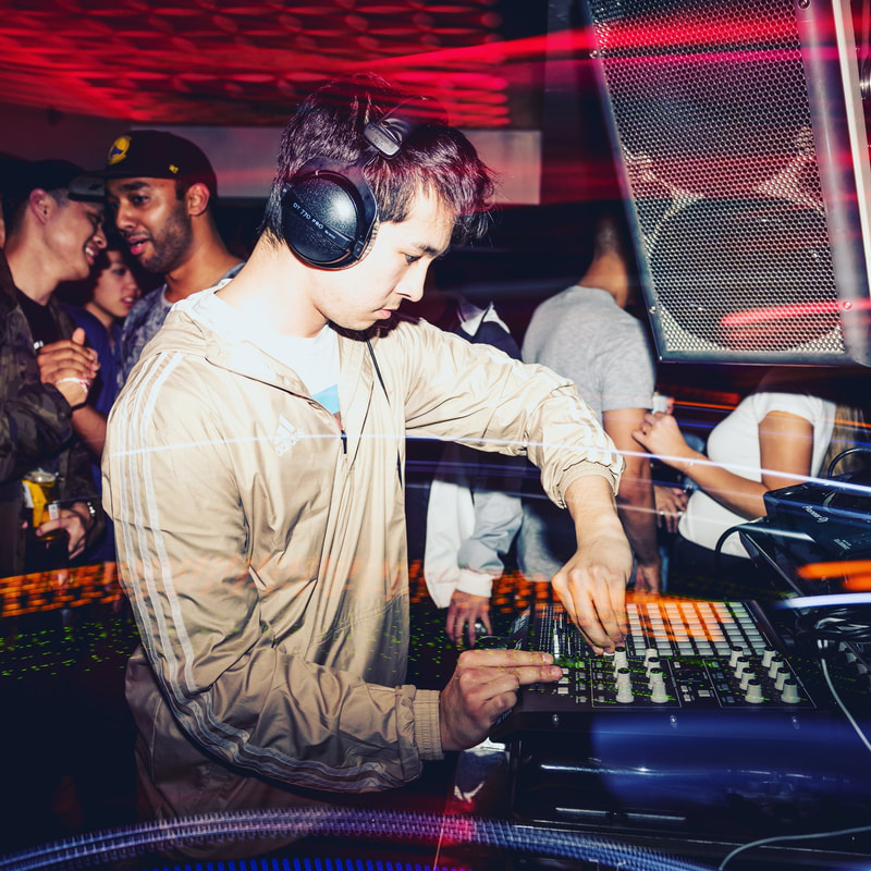 Funkoscope DJ close-up behind the decks